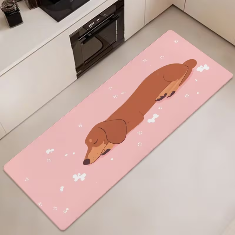 Commercial Kitchen Non Slip Flooring - Uroczy śpiący jamnik, długi dywan kuchenny,