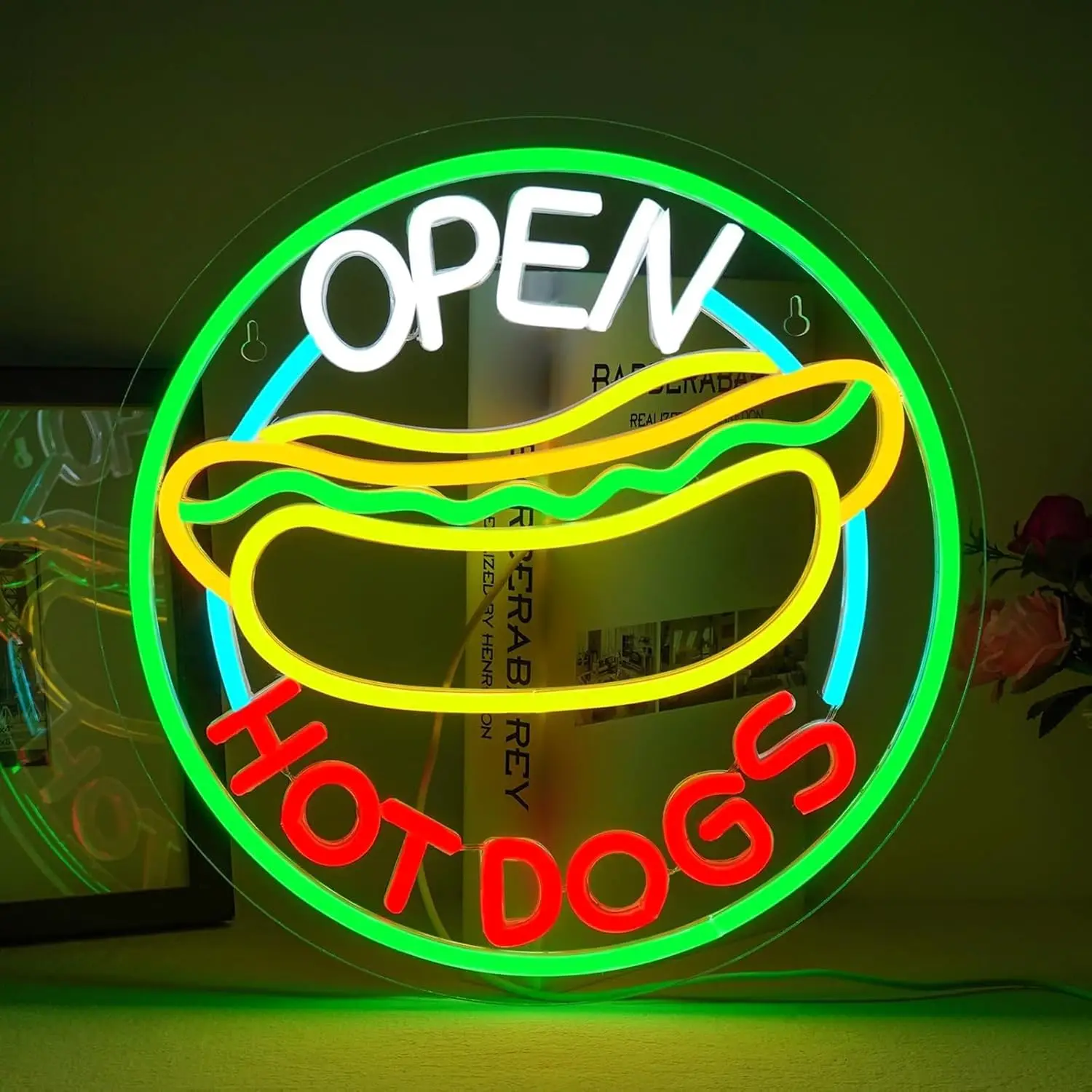 Commercial Kitchen Windows - Otwarty neon LED z napisem Hot