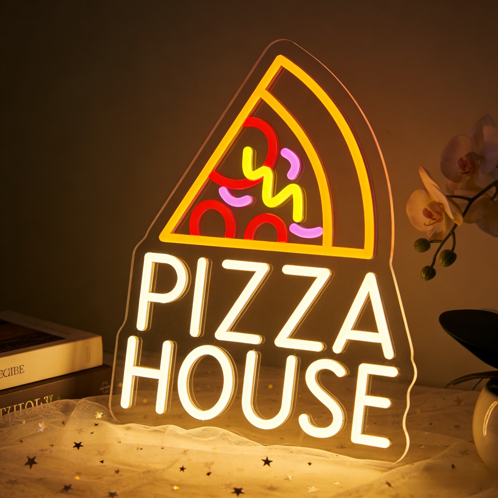 Commercial Kitchen Windows - Neonowy szyld Pizza House, ścienna lampa